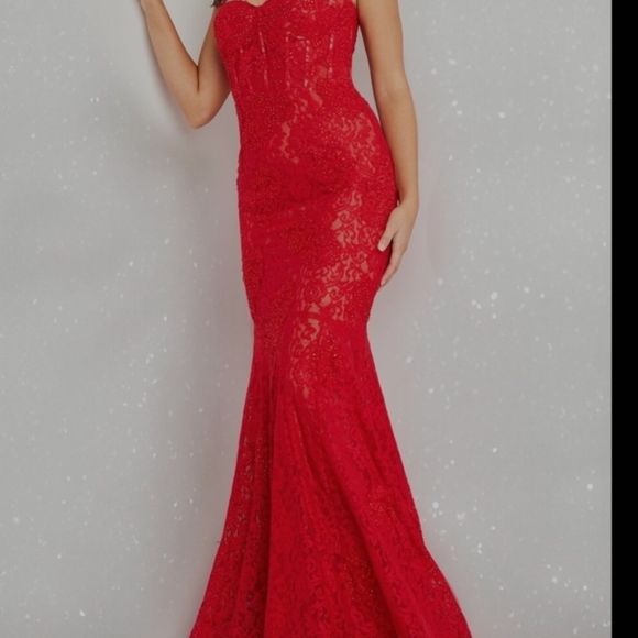 Strapless Red Lace Dress Sugar - Picture 1 of 13